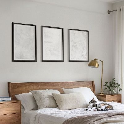 Set of 3 framed wall art pieces White spots minimalist background
