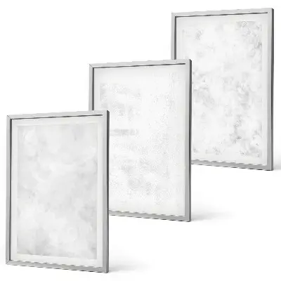Set of 3 framed wall art pieces with white spots on a minimalist background