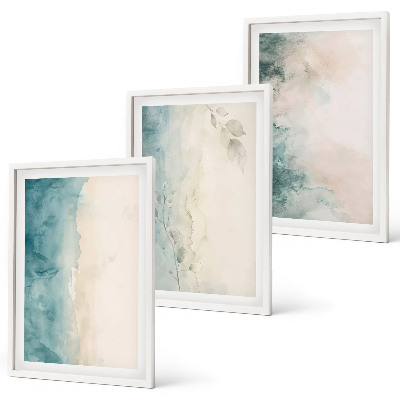 Set of 3 framed wall art pieces Watercolor canvas minimalism