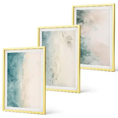 Set of 3 framed watercolor canvas wall art pieces in a minimalist style