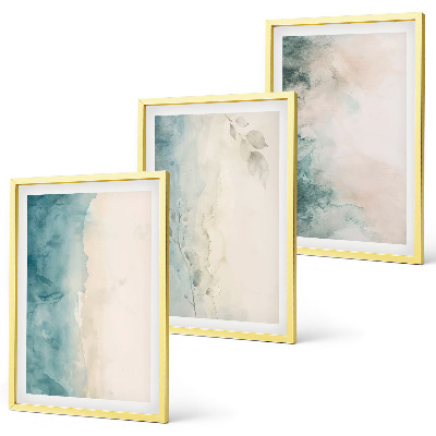 Set of 3 framed wall art pieces Watercolor canvas minimalism