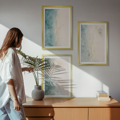 Set of 3 framed wall art pieces Watercolor canvas minimalism