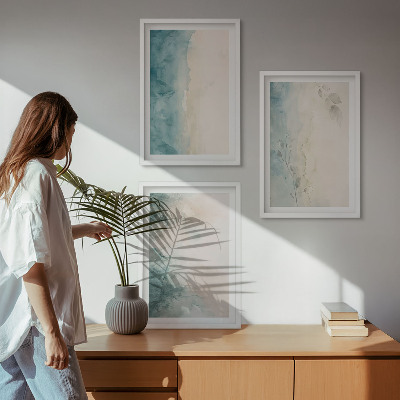 Set of 3 framed wall art pieces Watercolor canvas minimalism
