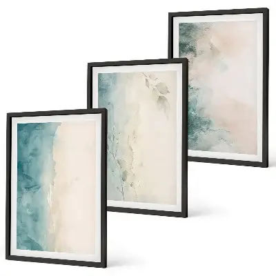 Set of 3 framed watercolor canvas wall art pieces in a minimalist style