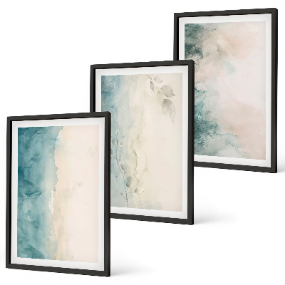 Set of 3 framed wall art pieces Watercolor canvas minimalism