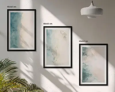 Set of 3 framed watercolor canvas wall art pieces in a minimalist style