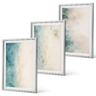 Set of 3 framed watercolor canvas wall art pieces in a minimalist style