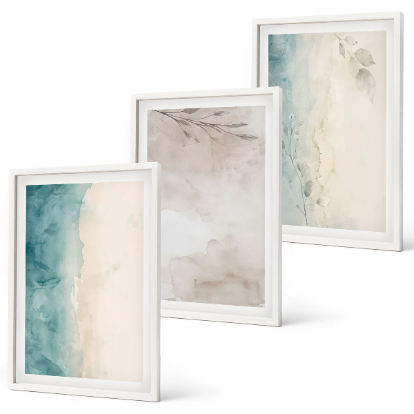 Three-piece wall art piece Subtle watercolor textures