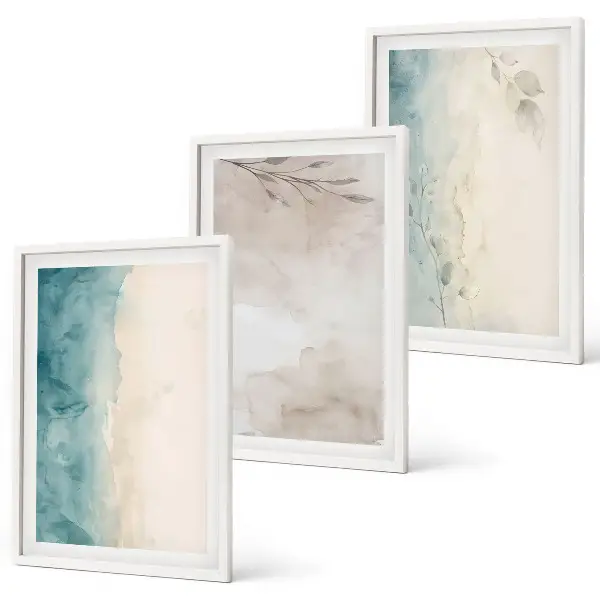 Three-piece wall art set with subtle watercolor textures