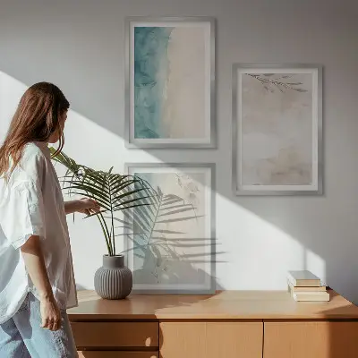 Three-piece wall art set with subtle watercolor textures
