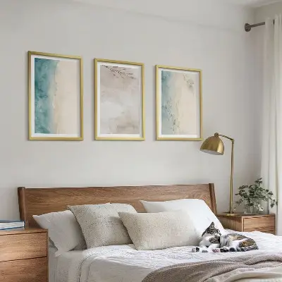 Three-piece wall art set with subtle watercolor textures