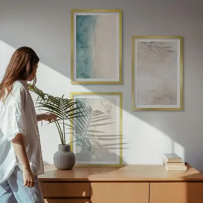 Three-piece wall art set with subtle watercolor textures