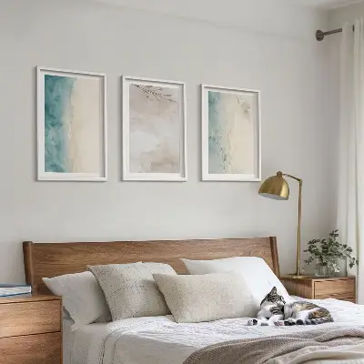 Three-piece wall art set with subtle watercolor textures