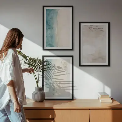 Three-piece wall art set with subtle watercolor textures