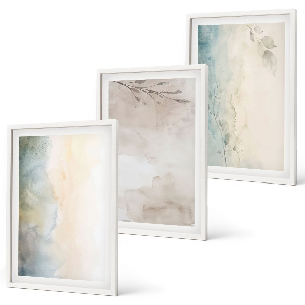 Set of 3 framed wall art pieces Delicate watercolor cardboards
