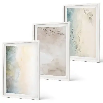 Set of 3 framed watercolor wall art prints delicate watercolor design on cardboard