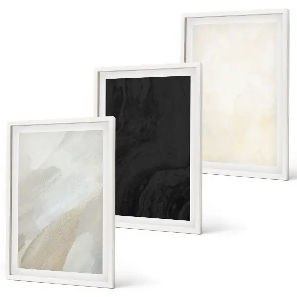 Set of 3 framed wall art pieces featuring structures in minimalist shades