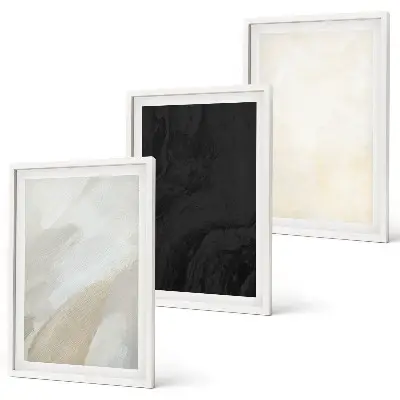 Set of 3 framed wall art pieces featuring structures in minimalist shades