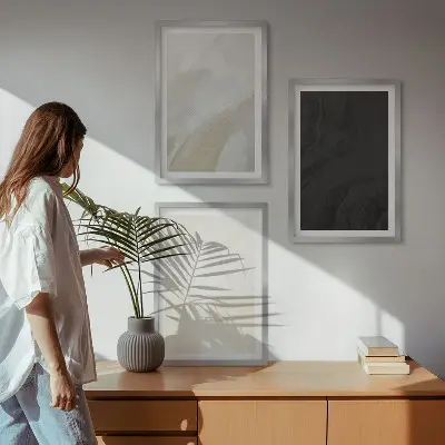Set of 3 framed wall art pieces featuring structures in minimalist shades