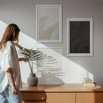 Set of 3 framed wall art pieces Structures shades minimalism