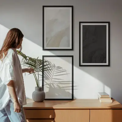Set of 3 framed wall art pieces featuring structures in minimalist shades