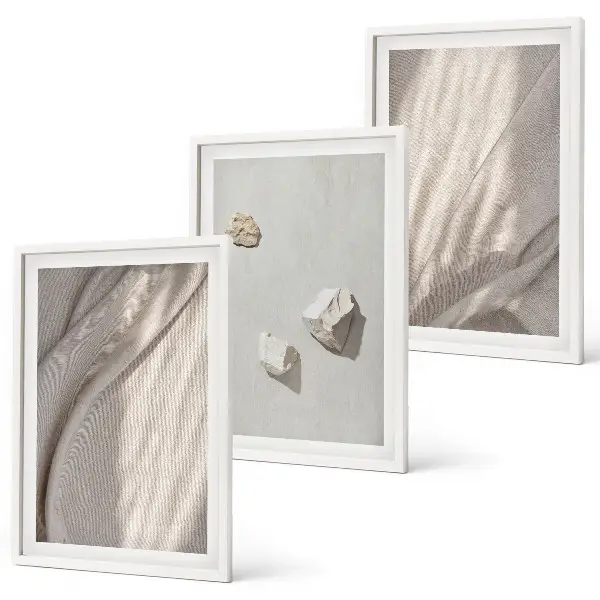 Three-piece wall art set boho structured close-up design