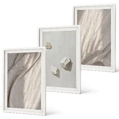 Three-piece wall art set boho structured close-up design