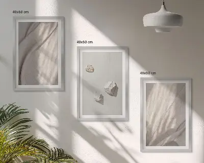 Three-piece wall art set boho structured close-up design