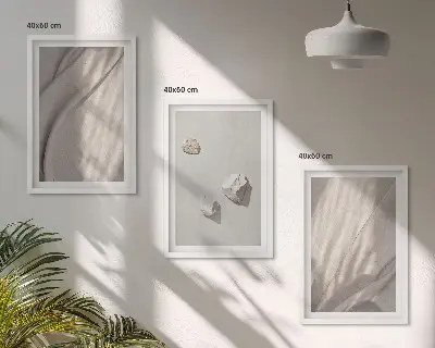 Three-piece wall art set boho structured close-up design