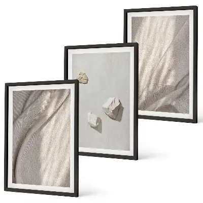 Three-piece wall art set boho structured close-up design