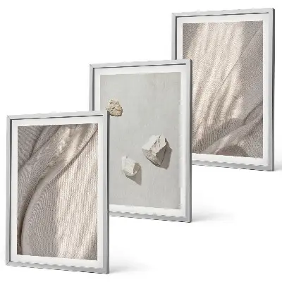Three-piece wall art set boho structured close-up design