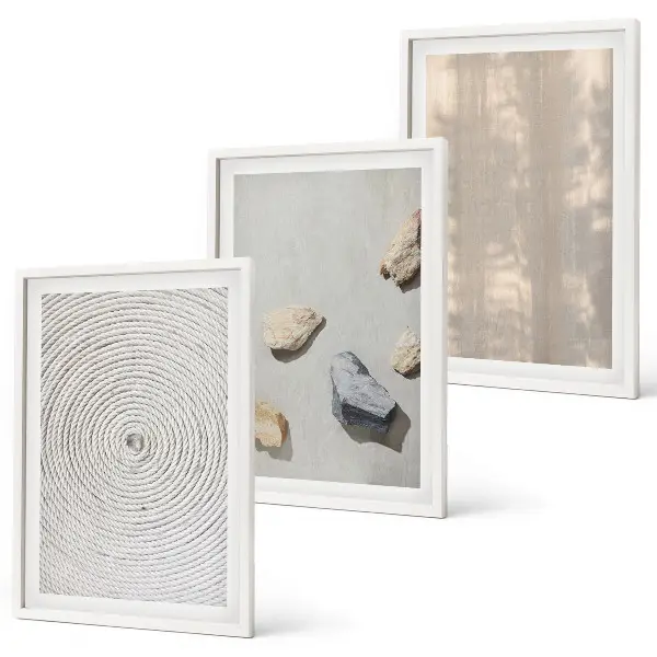 Set of 3 framed wall art pieces boho natural textures and structures