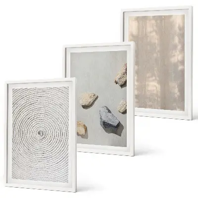 Set of 3 framed wall art pieces boho natural textures and structures