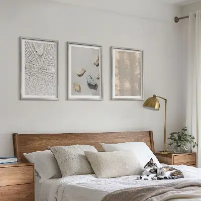 Set of 3 framed wall art pieces boho natural textures and structures