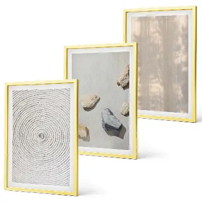 Set of 3 framed wall art pieces boho natural textures and structures