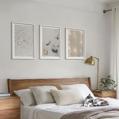 Set of 3 framed wall art pieces boho natural textures and structures