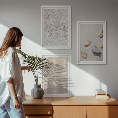 Set of 3 framed wall art pieces Boho natural textures structures