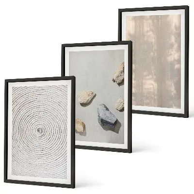 Set of 3 framed wall art pieces boho natural textures and structures