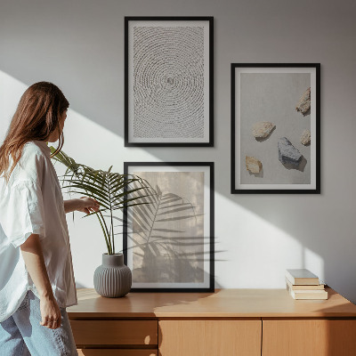 Set of 3 framed wall art pieces Boho natural textures structures