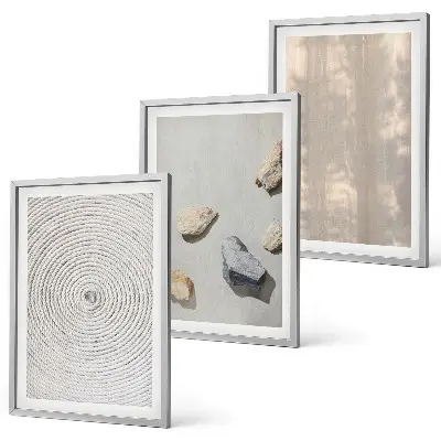 Set of 3 framed wall art pieces boho natural textures and structures