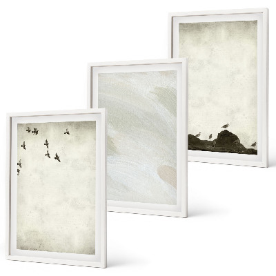 Three-piece wall art piece Birds rocks brush strokes decorations