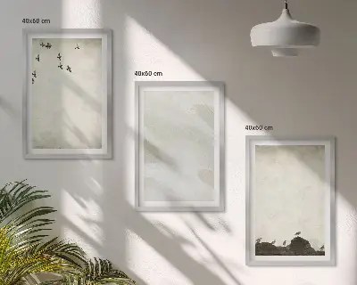 Three-piece wall art set birds and rocks with brush stroke design