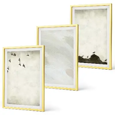 Three-piece wall art set birds and rocks with brush stroke design