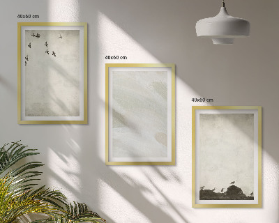 Three-piece wall art piece Birds rocks brush strokes decorations
