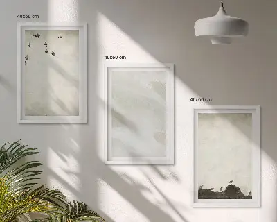 Three-piece wall art set birds and rocks with brush stroke design