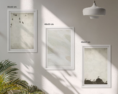 Three-piece wall art piece Birds rocks brush strokes decorations