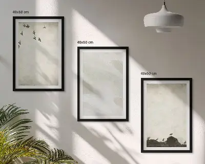Three-piece wall art set birds and rocks with brush stroke design