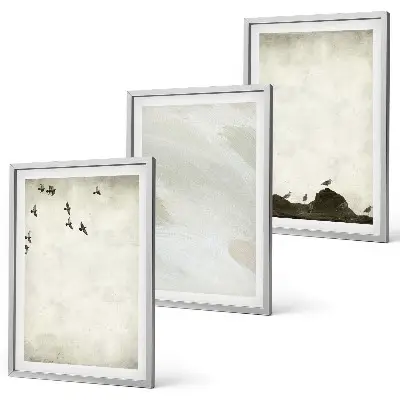 Three-piece wall art set birds and rocks with brush stroke design
