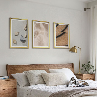 Three-piece wall art piece Stones wood fabric textures