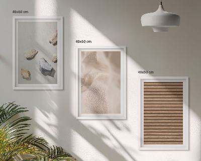 Three-piece wall art piece Stones wood fabric textures